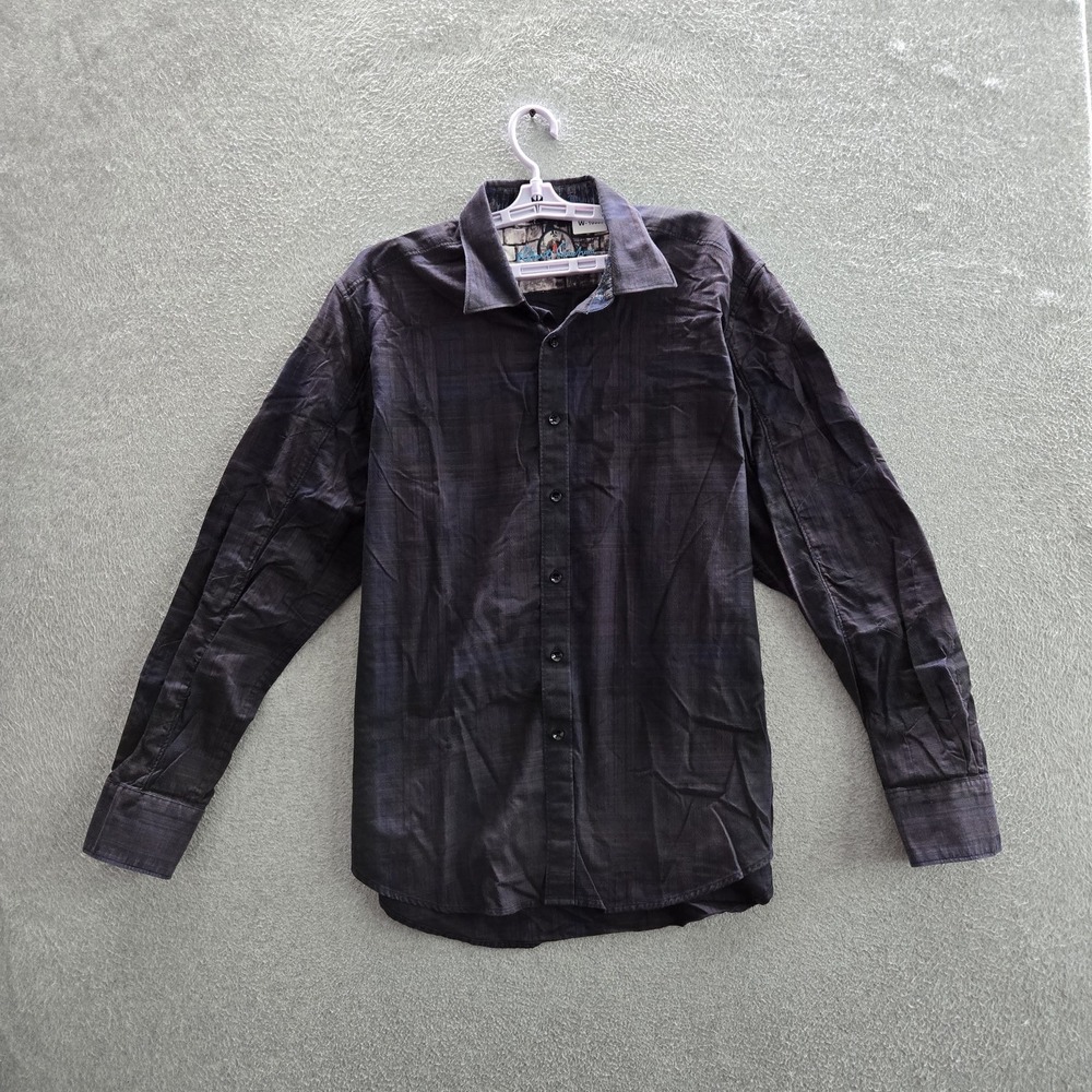 Robert Graham Men Button Up Shirt XL Black Embroidered Plaid Classic
